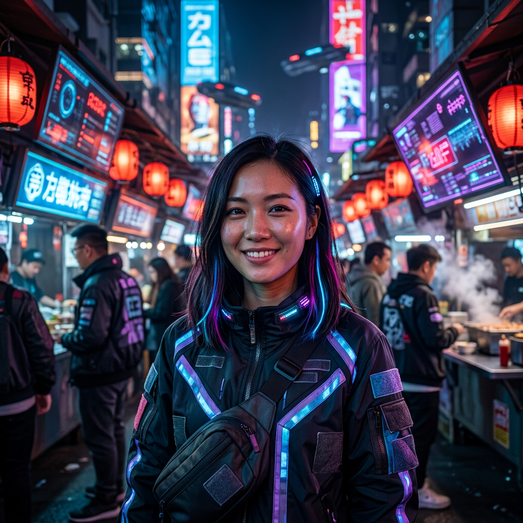 Cyberpunk High-Tech Night Market AI Portrait AI portrait