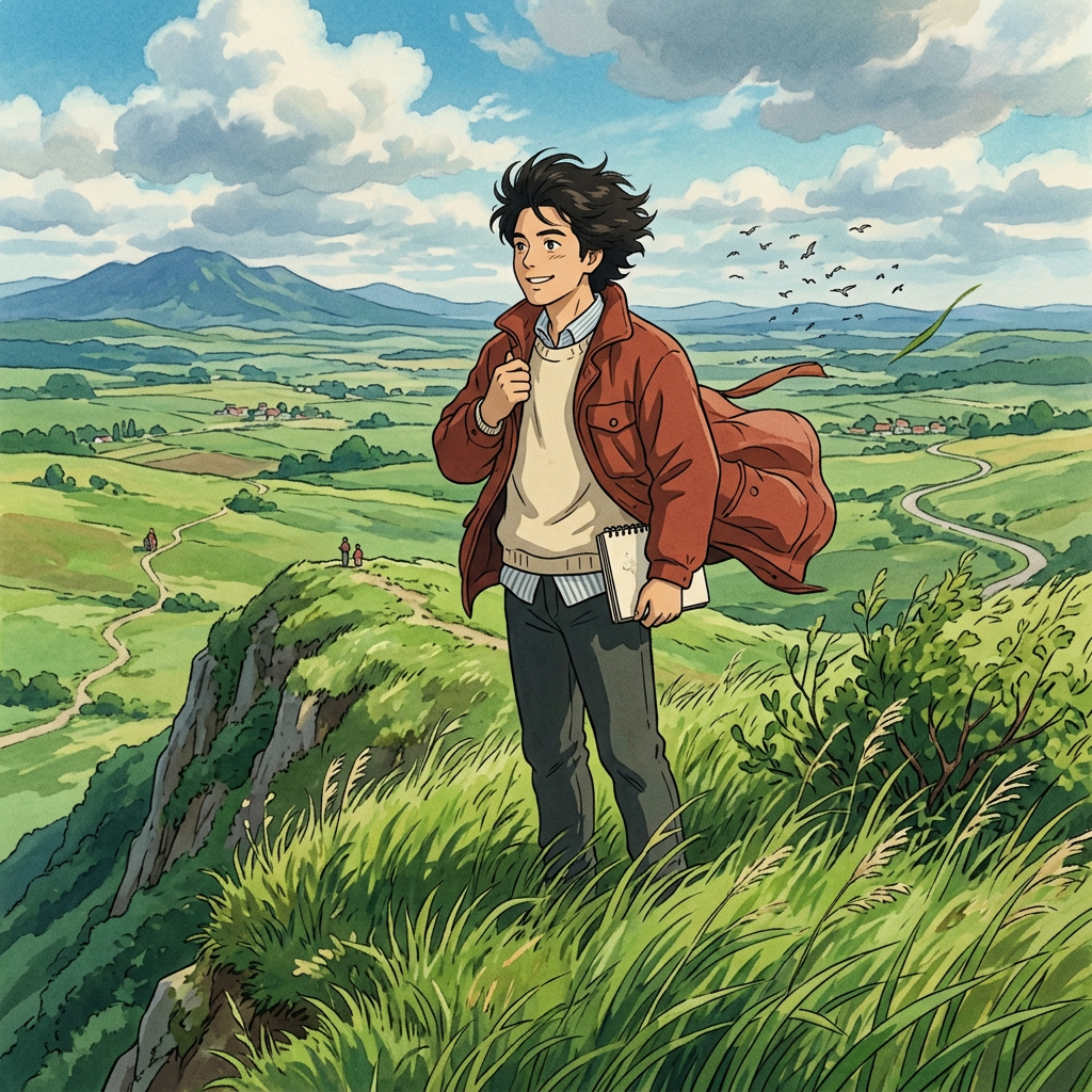 Ghibli Windy Grassland Hill AI Trend AI portrait